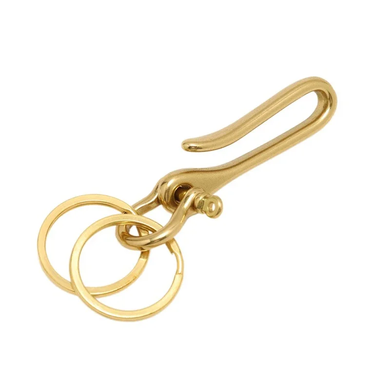 1piece Brass Keychain Removable Fob Clip Belt U Hook Retro Keyring Wallet Chain Clasp with Shackle Fish Hook