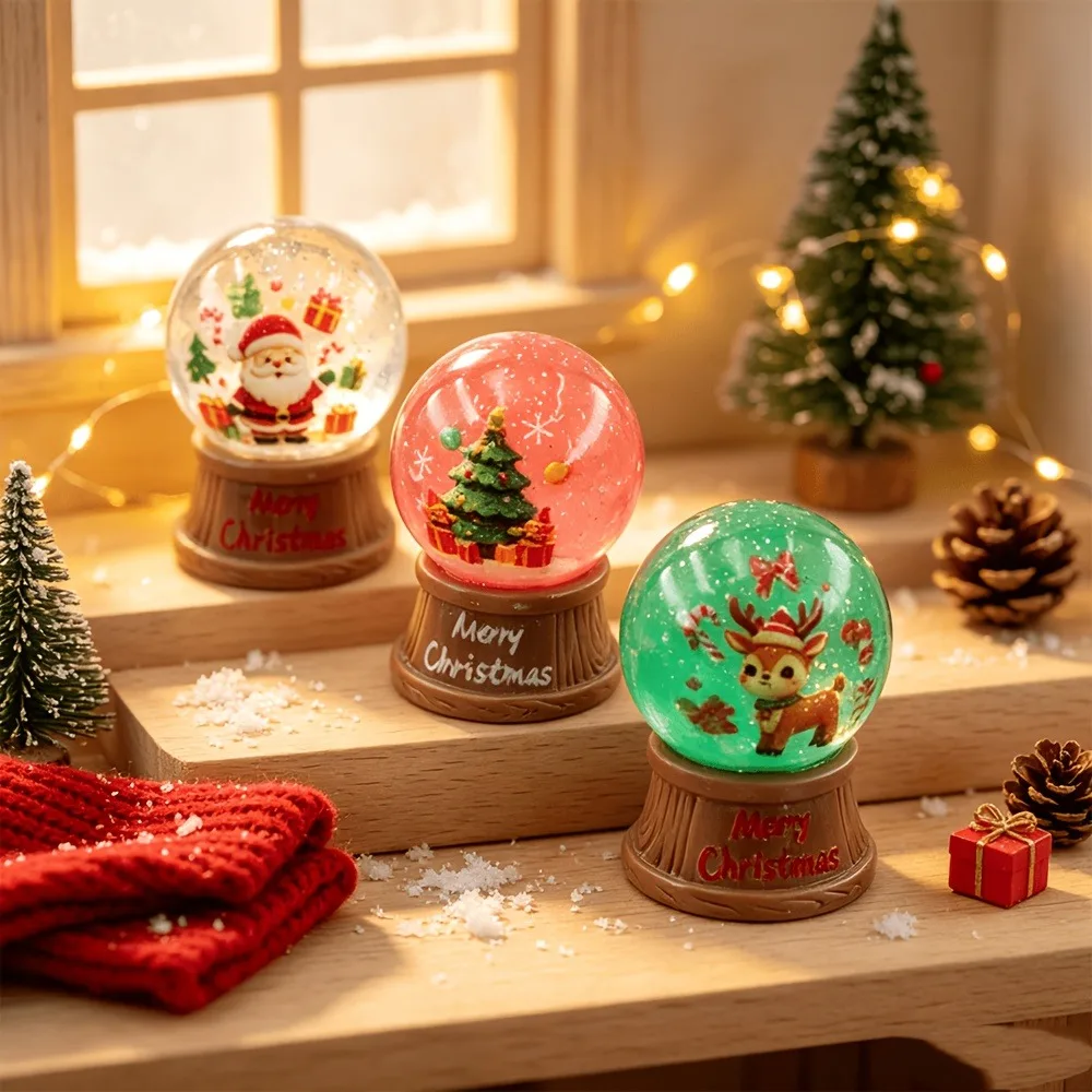 Winter Christmas Themed Christmas Crystal Ball Gift Box Resin Miniature Ornaments Elk Snow Globe DIY Dollhouse Decor Dollhouse