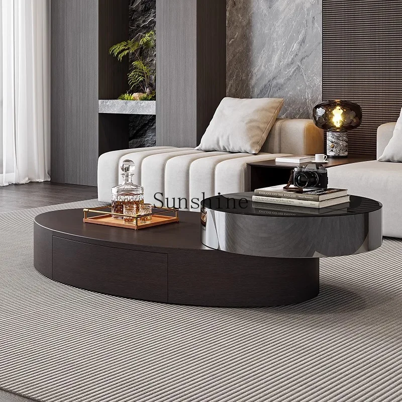 

minimalist oval light luxury modern creative design living room household small apartment solid wood rotating coffee table
