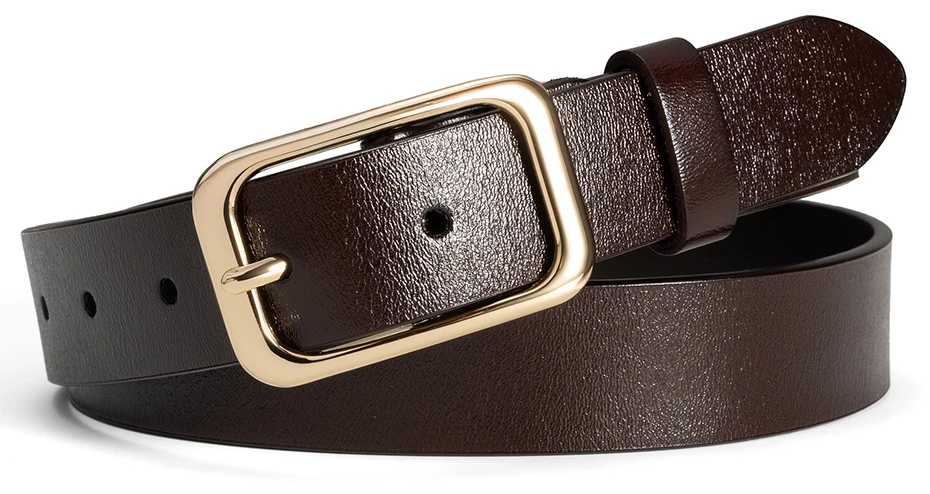 Maikun Echtes Leder Einfacher Gürtel Für Frauen Allgleiches Vintage Gold Dornschließe Gürtel Breiter Lässiger Bund – Detail 4