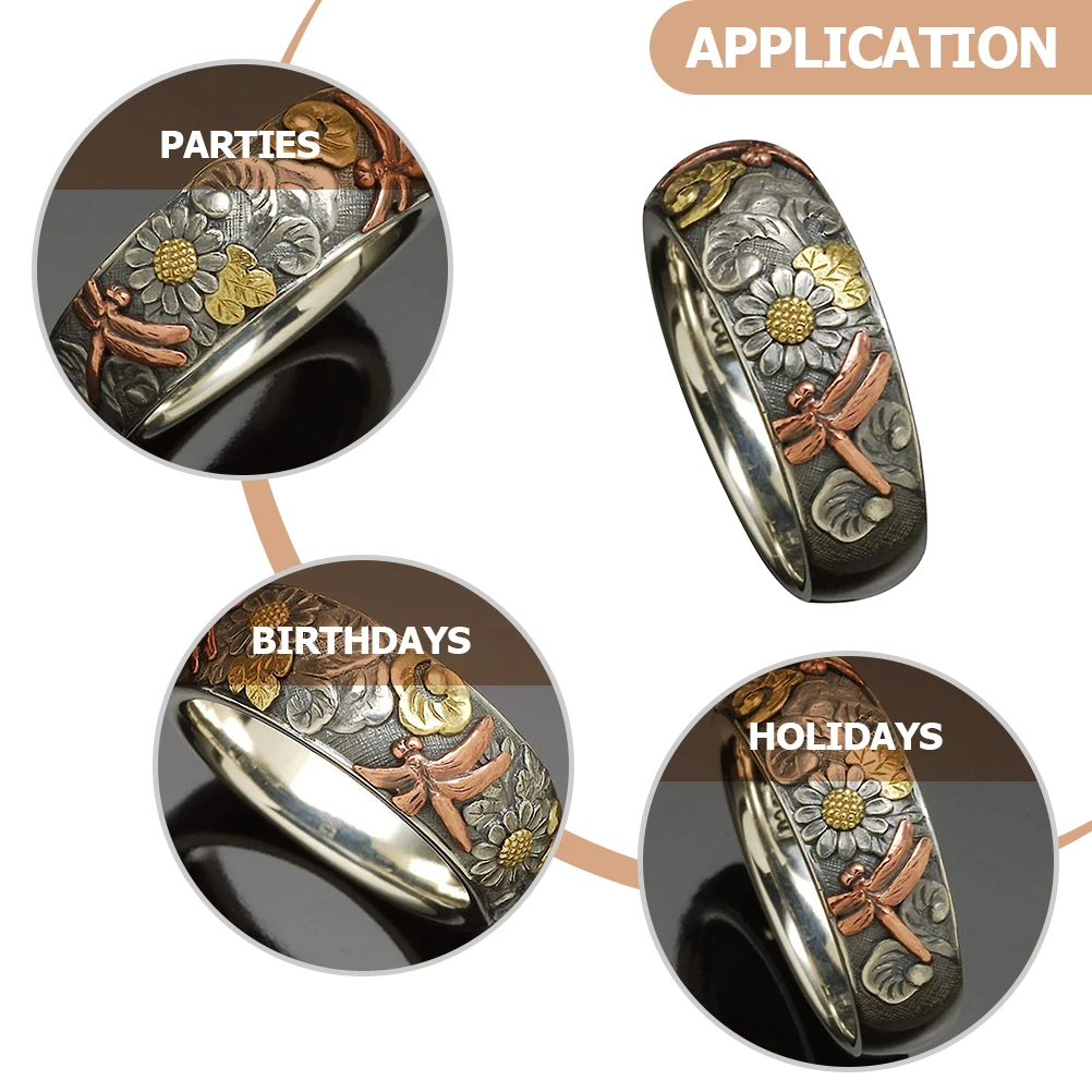 

Retro Carved Ring Girls Finger Flower Decor Dragonfly Jewelry Jewellery for Women Alloy Creative Rings