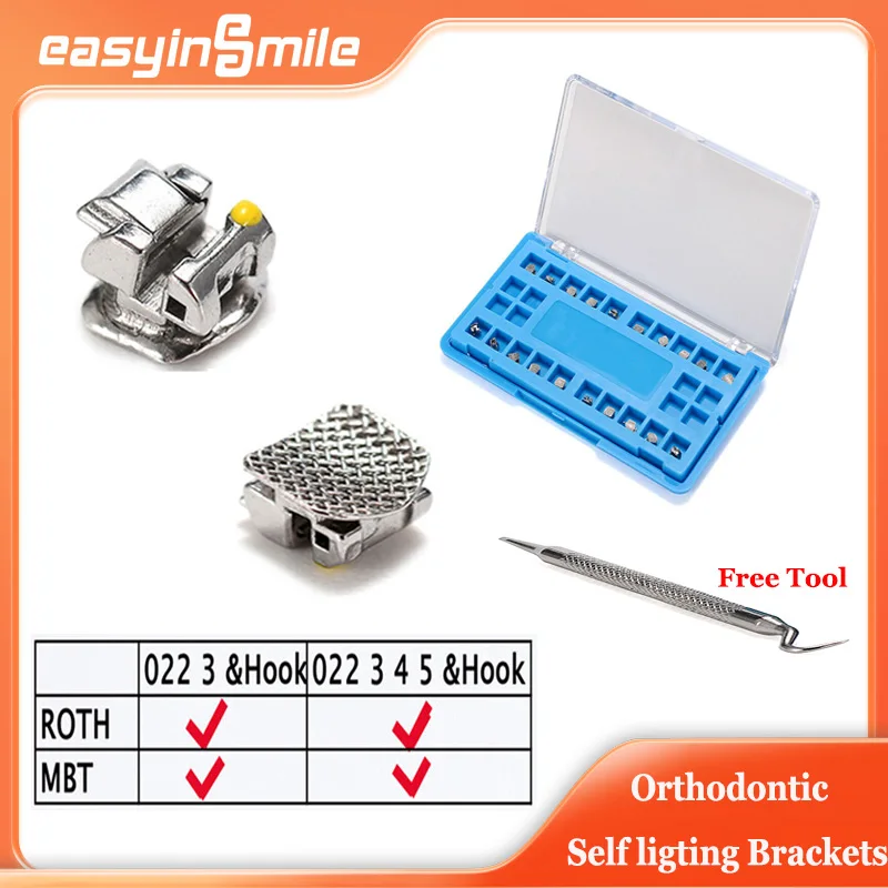 Easyinsmile Material de ortodoncia tubo bucal soportes de autoligado soportes de Base de malla metálica 1a 2.a ROTH/MBT con gancho 022