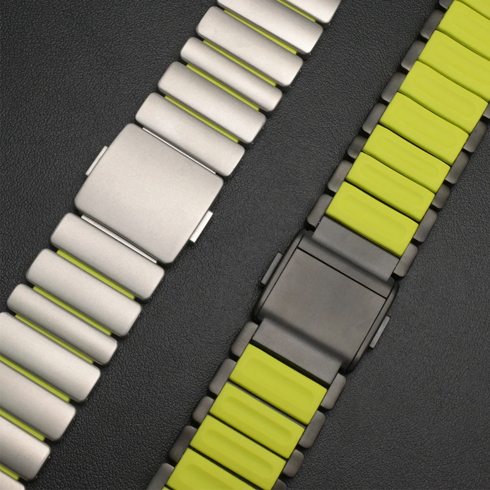 الفولاذ المقاوم للصدأ + شريط مطاطي لساعة أبل الترا 3 2 49 مللي متر سلسلة 11 10 46 مللي متر حزام المعصم الرجالي ل Iwatch 9 8 7 6 5 SE 3 45 مللي متر 44 مللي متر