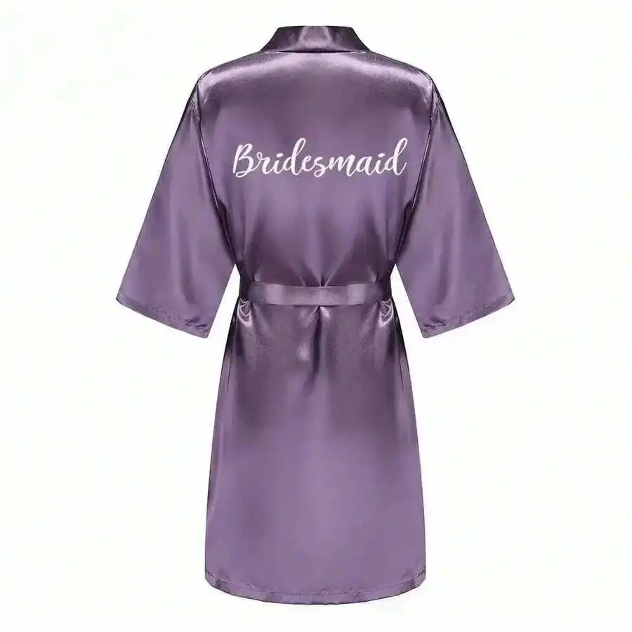 Purple Satin Bridesmaid Robe With Letter Print Women Sleepwear Wedding Party Prep Wear