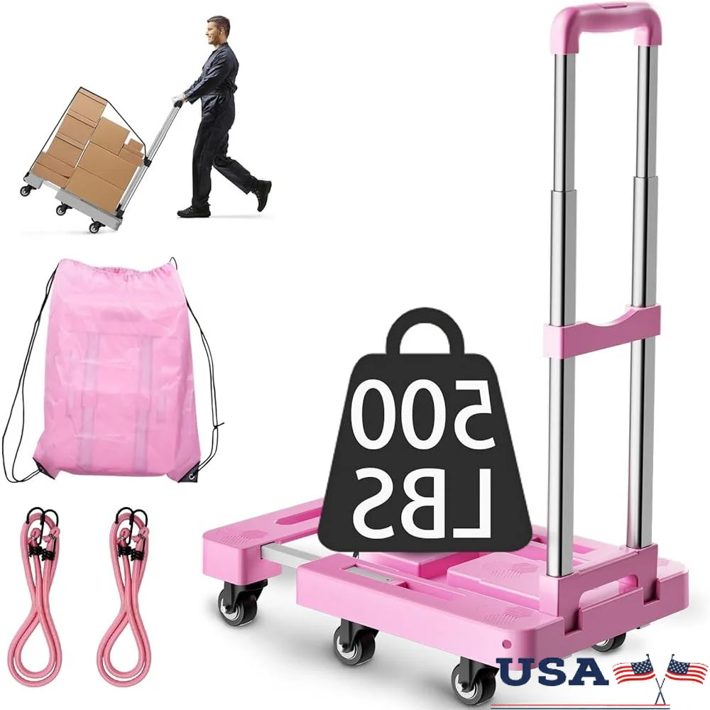 

Folding Hand Truck Heavy Luggage Cart 6 Wheel Dolly Adjustable Handle Compact Storage Transport Utility Home Office