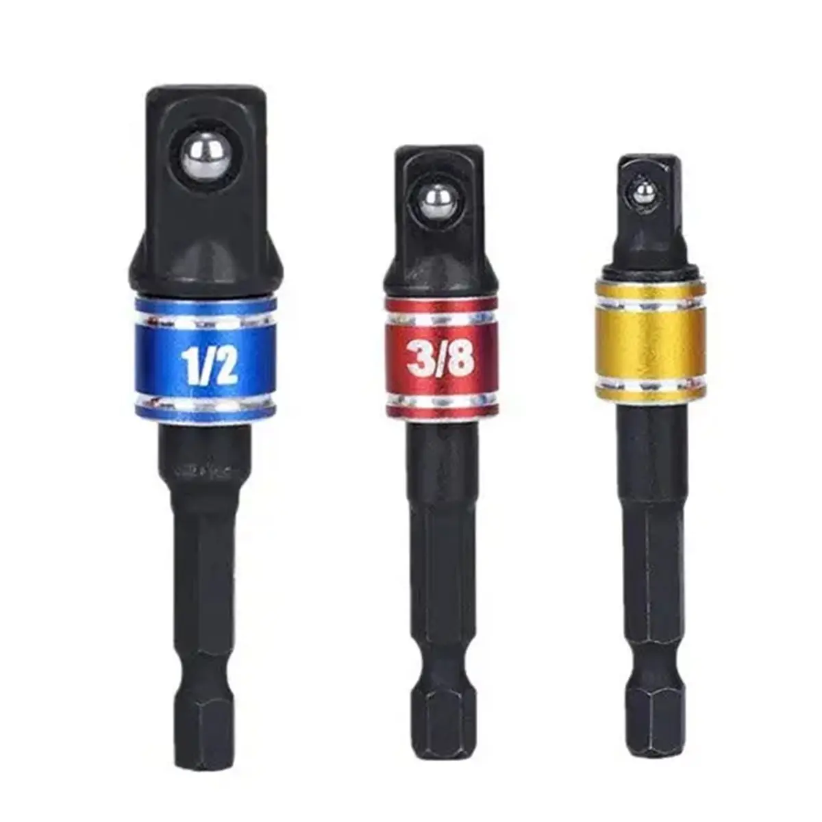 3Pcs Impact Grade Driver Socket Adapter Set 1/4' 3/8' 1/2' Extension Right Angle Screwdriver for Automotive Repair