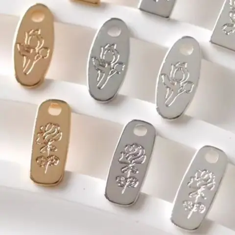 

10 шт. позолоченные медные двухсторонние цветочные подвески набор овальных и прямоугольных для DIY ювелирных аксессуаров ручной работы