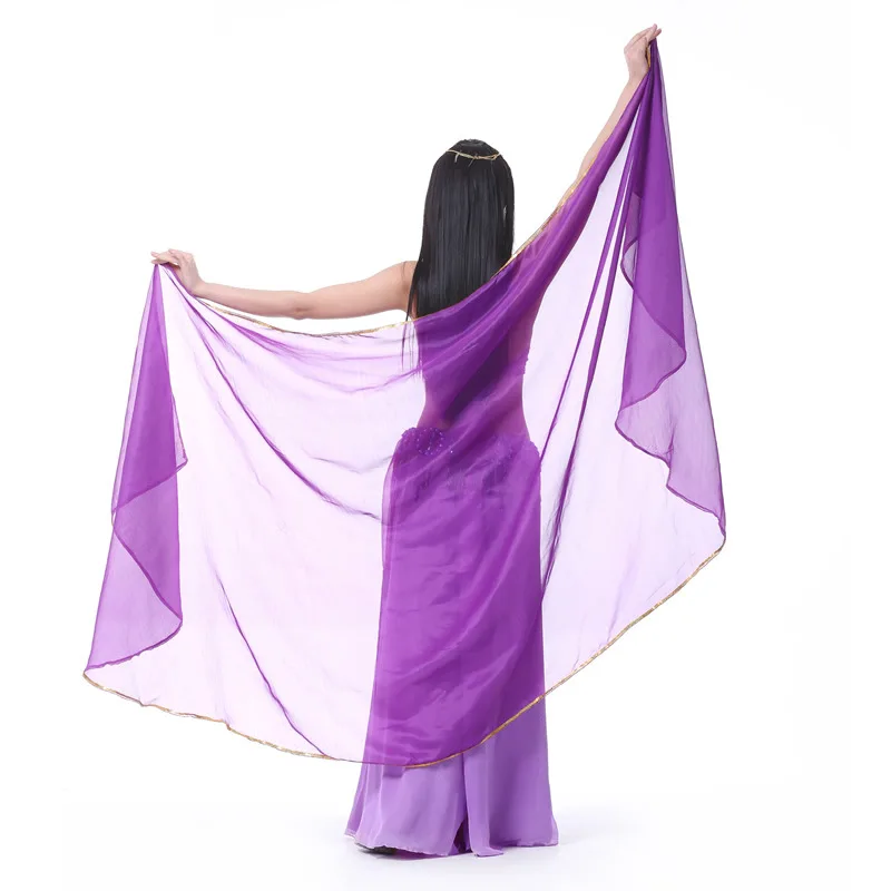 THEEPER Belly Dance Chiffon Veil 250x120cm Gold Trim Edge Lightweight Flowy Belly Dancing Scarf for Stage Practice Costume