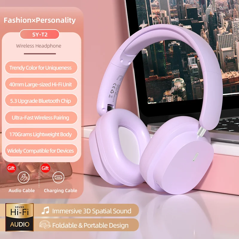 Over Ear Head Mounted Headphone 40mm Neodymium Drivers Stereo Music Game Earphone 15 Hours Endurance Foldable Wireless Headset