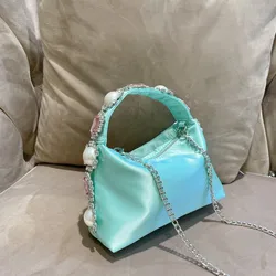 Bolso de mano de lujo con diamantes de imitación para mujer, bolso de noche con perlas y plumas, bolso cruzado de hombro con flores y diamantes, Mini monederos de boda