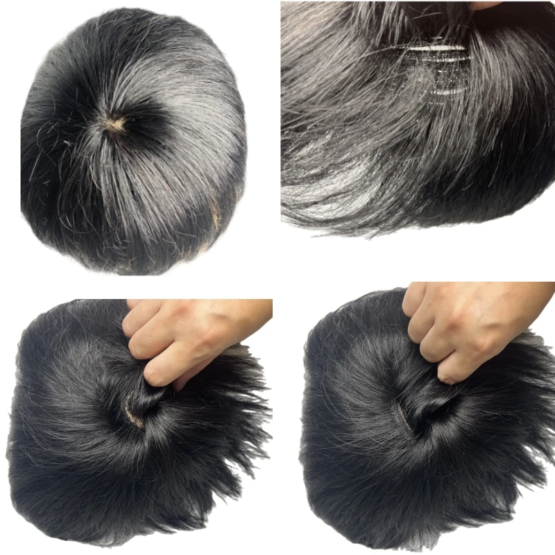 Short Human Hair Toupee with PU Around Hair Men\'s Wig Replacement System Prosthetic Hair Wig Male Pieces For Men Baldness