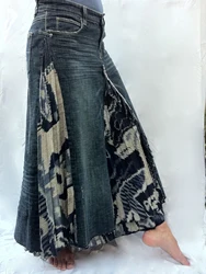 Hoge Taille Midi Rokken Voor Vrouwen Nieuwe Mode Patchwork Geplooide Streetwear Losse Denim Rok Chique Vintage Rokken