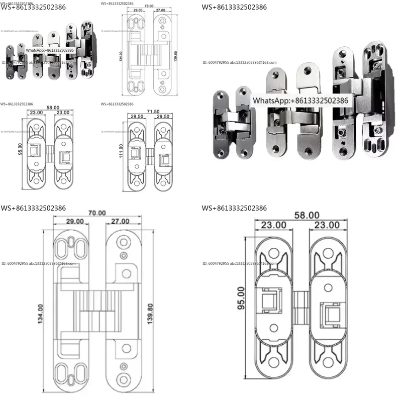 1pcs 180 Degree 3D Adjustable Invisible Hinge for Indoor Wooden Doors Hidden Concealed Cross Hinge Swing Gate Hardware