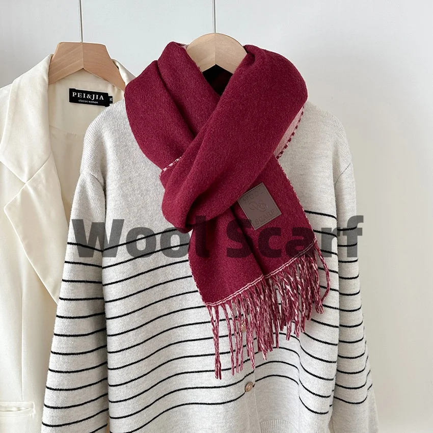 

2025 новый модный шерстяной шарф, зимний теплый женский шаль в корейском стиле, однотонный шейный платок, кашемировые шарфы, хиджаб Bufanda