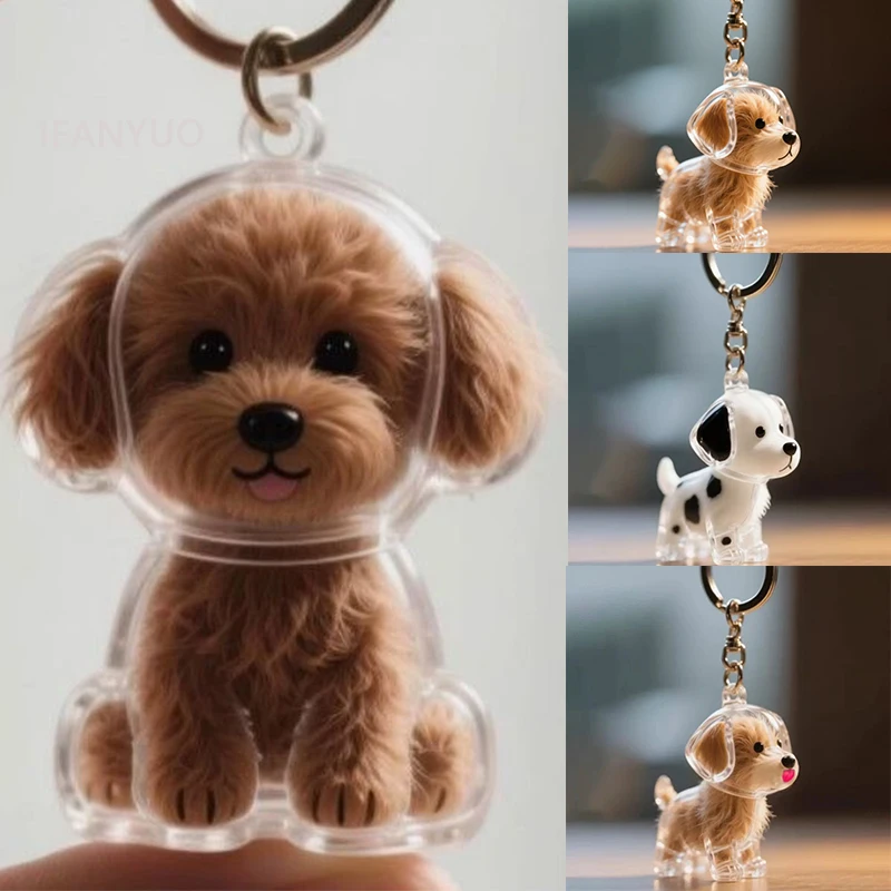 LLavero de coche con memoria de piel de perro, llavero de recuerdo personalizado para mascotas, llavero de raza de perro Pomerania de Corgi de peluche acrílico transparente