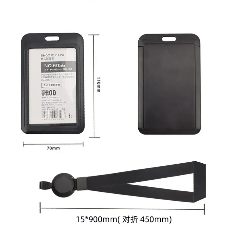 Black ID Tag Working Permit Cover Case with Retractable Badge Reel Lanyard ID Name Badge Holder Chest Tag Work Pass Card Sleeve