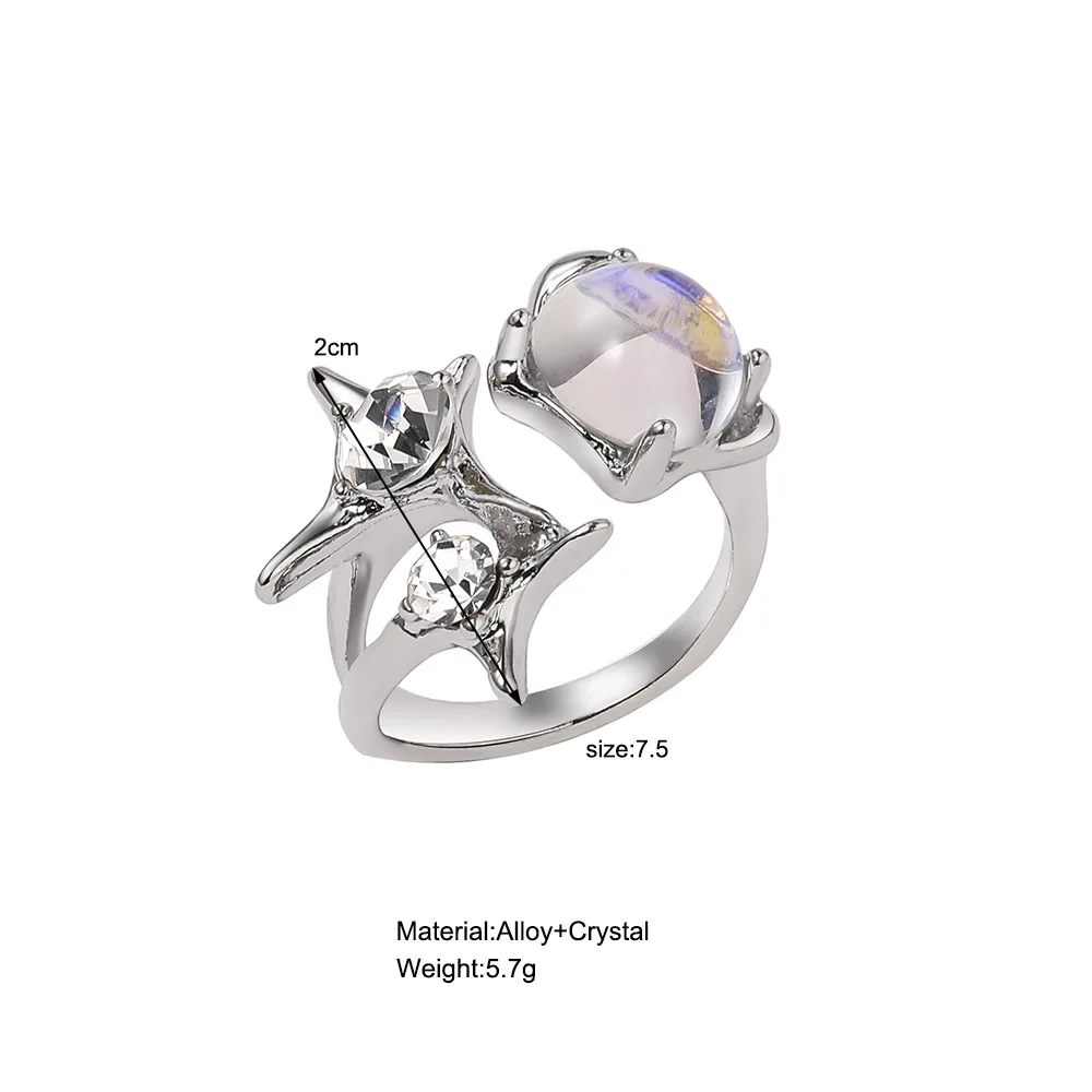 1 Set Ins Style Open Mouth Ring for Women with Niche Design High-End Feel Zircon Index Finger Ring with Irregular Starry Texture