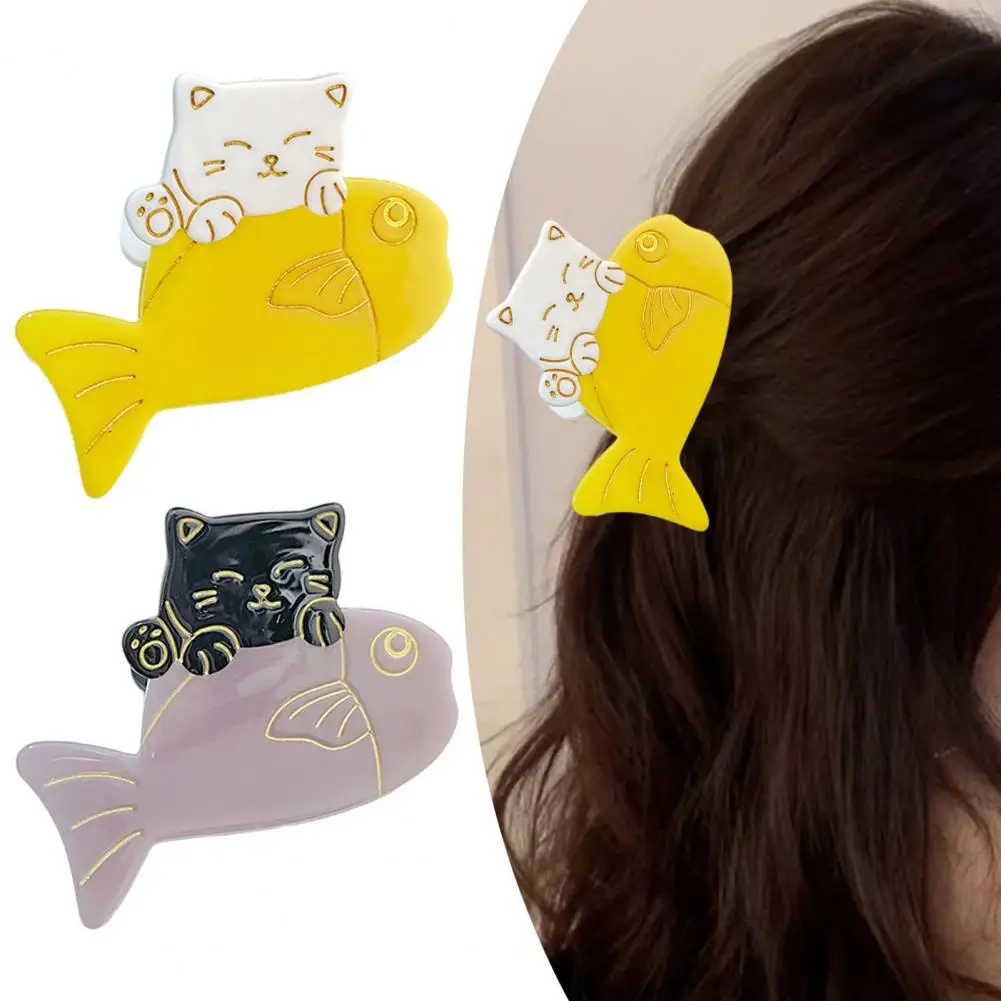 Hair Clips Acrylic Hairpins Cartoon Cat Fish Hair Claw Clips for Girls Anti-slip Teeth Shower Hair Accessories Back Head Holders
