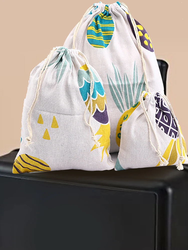 1 PC Cotton Linen Fabric Pouch Drawstring Bag Print Travel Cloth Shoes Storage Bag Makeup Case Gift Bag