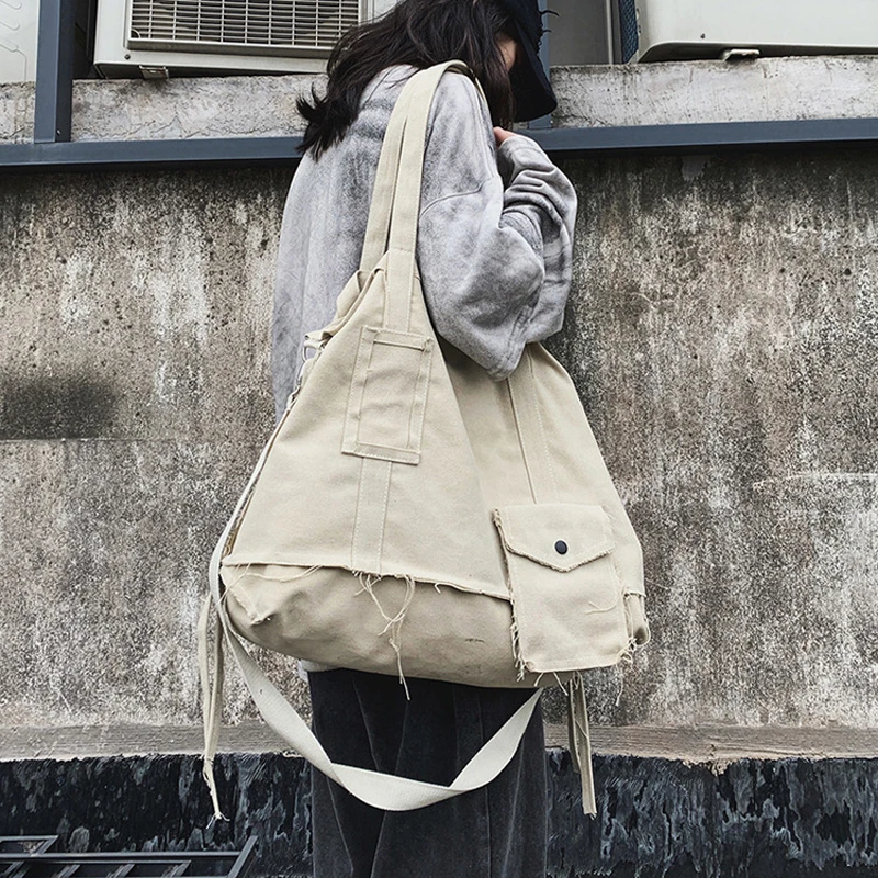 Old Fashioned Hip Hop Messenger Bag  Rough Edges Irregular Canvas Large Handbags Men and Women Dual Portable Shoulder Bags