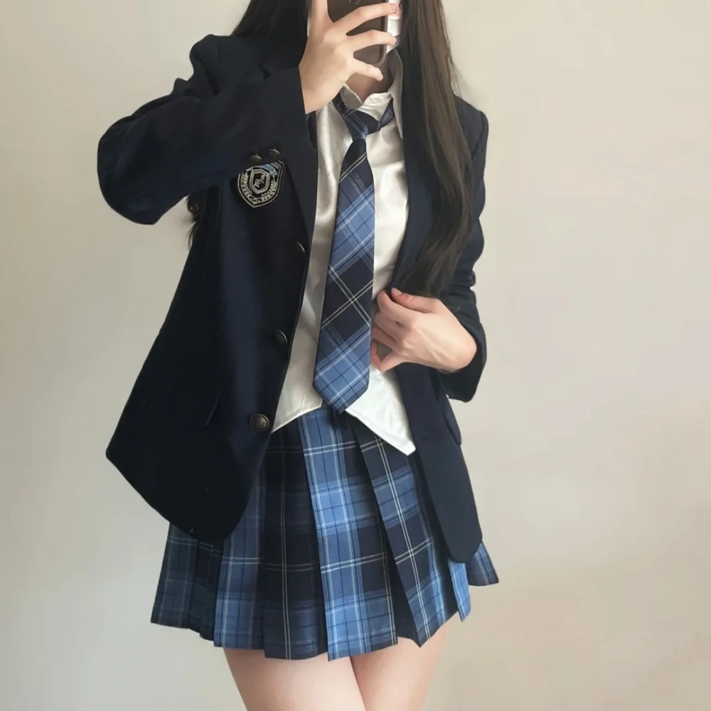 Set seragam sekolah JK multiwarna pakaian foto wisuda gadis Jepang 5 potong dengan rok berlipat seksi kostum Cosplay wanita