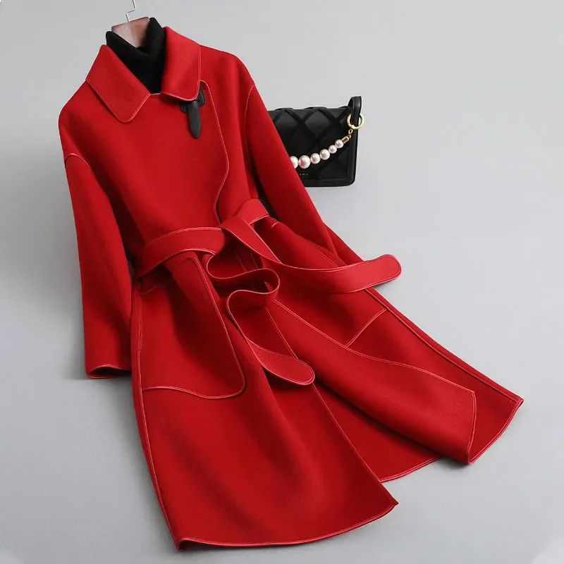 2025 Autumn Winter New 100% Pure Wool Woolen Coat Women Suit Wool Overcoat Double-faced Cashmere Jackets Collar Outwear Female