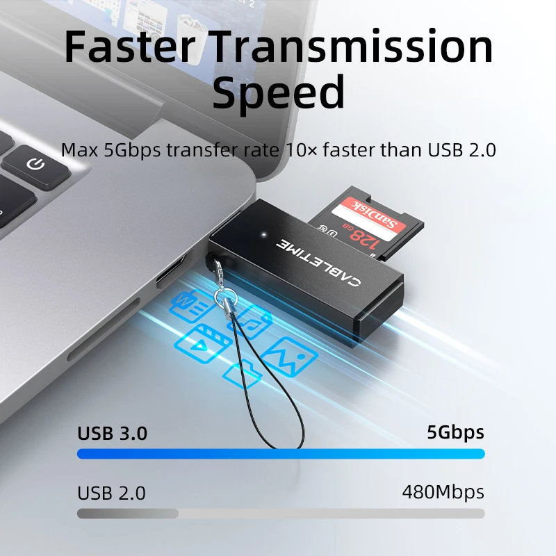 CABLETIME High Speed Card Reader USB C & USB3.0 A To SD Card Reader mart Cardreader 104MB/s  5Gpbs for Laptop Accessories C508