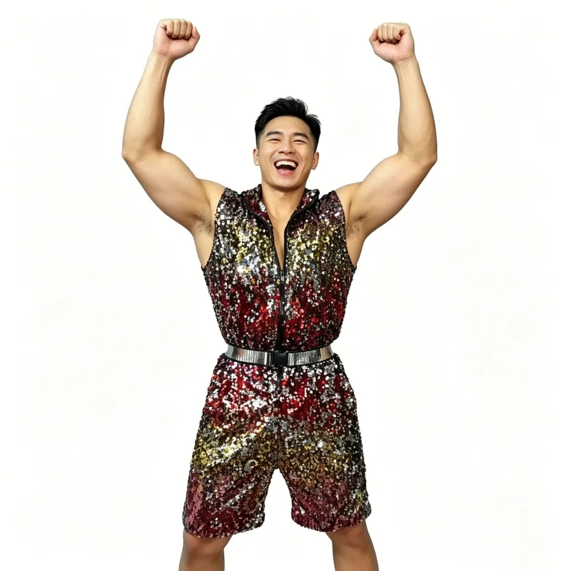 

Men's Colorful Sequins Hip Hop Modern Jazz Dance Costume Shiny Jumpsuit for Singer Dancer Stage Performance Nightclub Wear