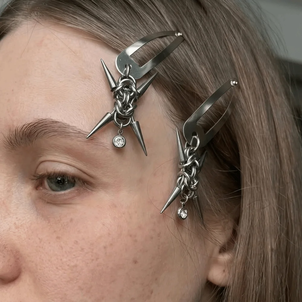 NEW Stainless Steel Punk Hair Clips Heavy Industry Y2K Rivet Hair Clips Original Punk Goth Hair Clips Hair Clip Jewelry