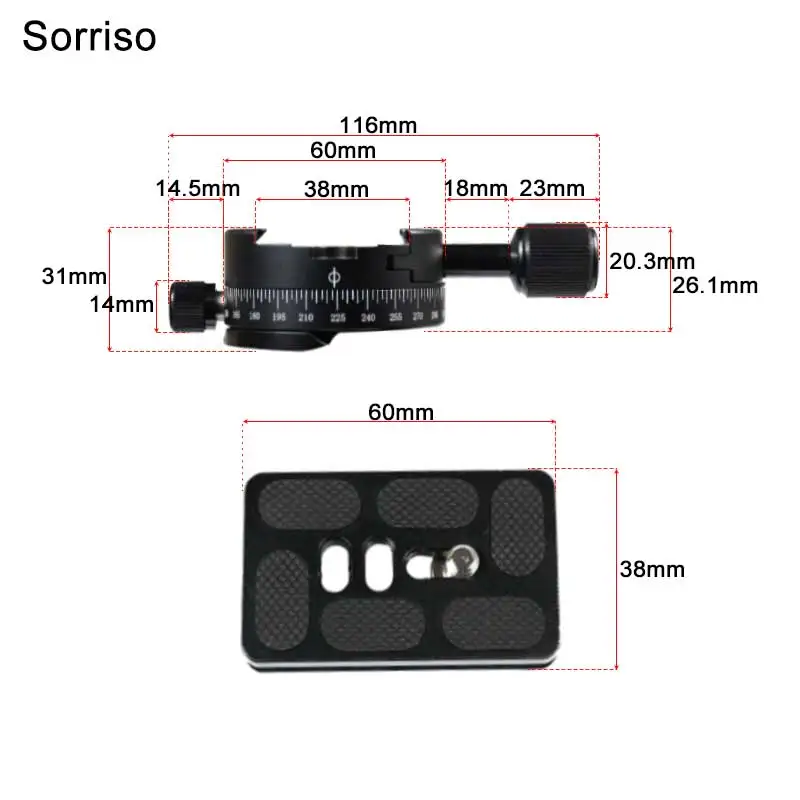 360 학위 회전 파노라마 삼각대 볼 헤드 퀵 릴리스 플레이트 클램프 슈팅 어댑터 마운트