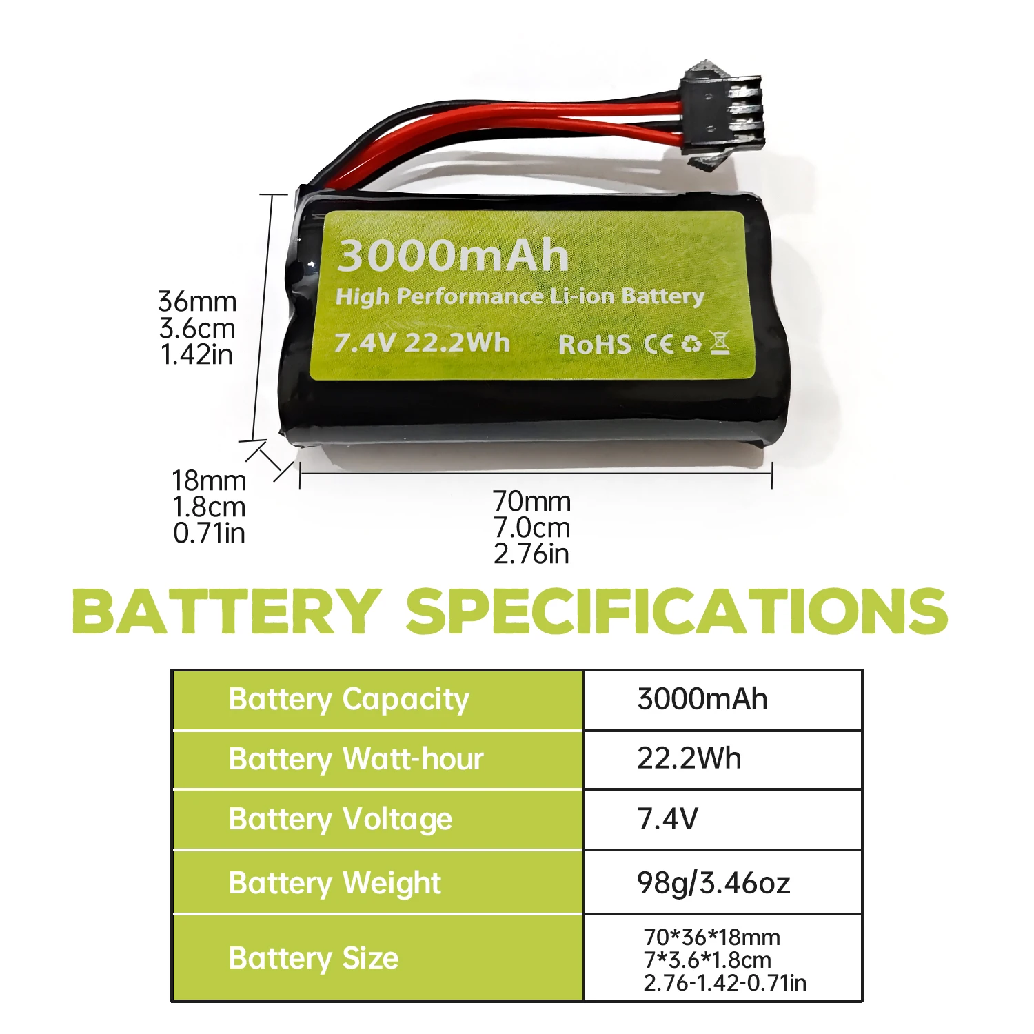 2PCS 7.4V 3000mAh 15C 2S SM-4P Plug Li-ion Battery With USB Charging Cable For EC08 DE85 RC Car, Truck Ship Drone Backup Battery