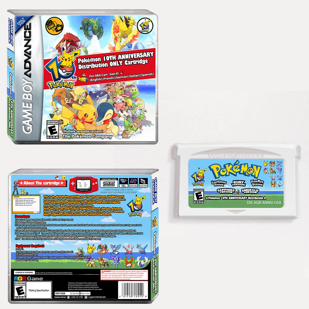 do gier GBA Karta do konsoli do gier wideo Karta dystrybucji GBA Pokémon 10th Anniversary