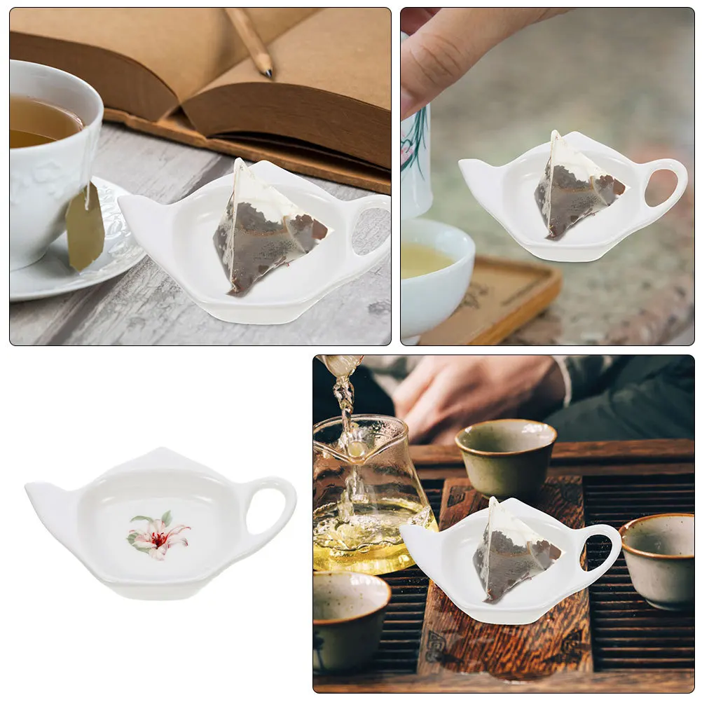 

Ceramic Tea Bag Organizer Small Dipping Plate Appetizer Dish Snack Holder Delicate Tray Jewelry Container Coaster for Travel Use