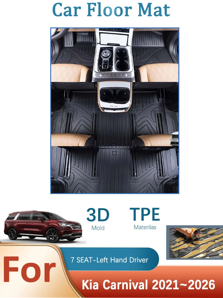 Car Floor Mats For Kia Grand Carnival KA4 MK4 2021-2026 Waterproof Pad Foot Left Hand Driver Cover Interior Part Car Accessories