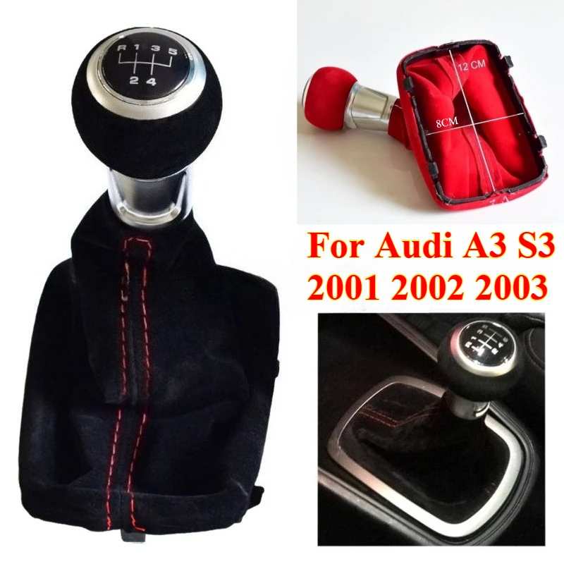 

1PCS Hight Quality 5/6 Speed Complete Black Red Gear Shift Knob Suede Leather Gaiter Boot Cover for Audi A3 S3 2001 2002 2003