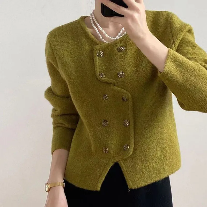 2023 New Autumn and Winter Fashion Short Style Small Fragrant Sweater Double Breasted Knitted Cardigan Temperament Commuter Coat