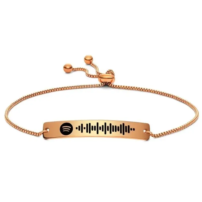 Scannable Spotify Code Bracelet Engraved Bar Bracelet Custom Music Song Bracelet Black Color Gifts for Her