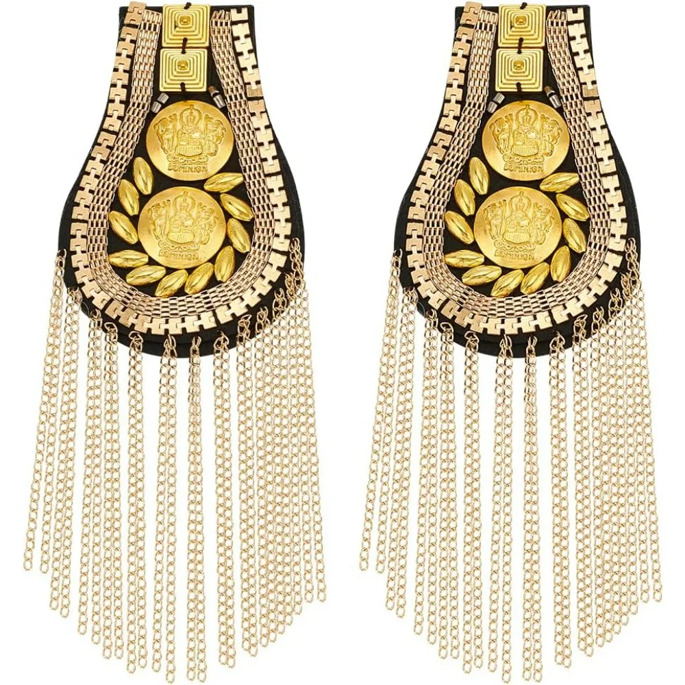 

2 PCS Metal Tassel Chain Shoulder Epaulets Tassel Blazer Epaulet Shoulder Board with Chains Pin Brooch Detachable Tassel Link