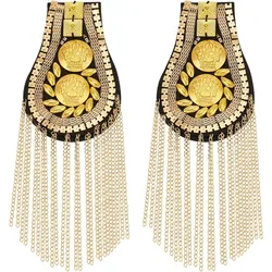 2 PCS Metal Tassel Chain Shoulder Epaulets Tassel Blazer Epaulet Shoulder Board with Chains Pin Brooch Detachable Tassel Link