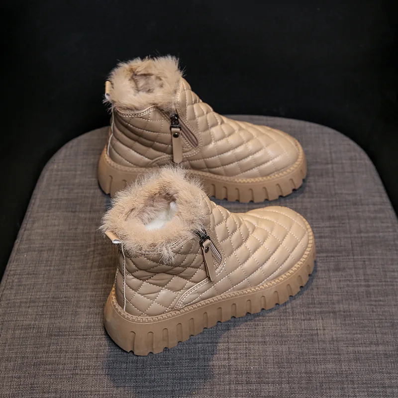 Female High-top Snow Boots Winter Korean Style Warm Casual Flats Thick Bottom Side Zip Cotton Shoes Botas Plataforma Mujer