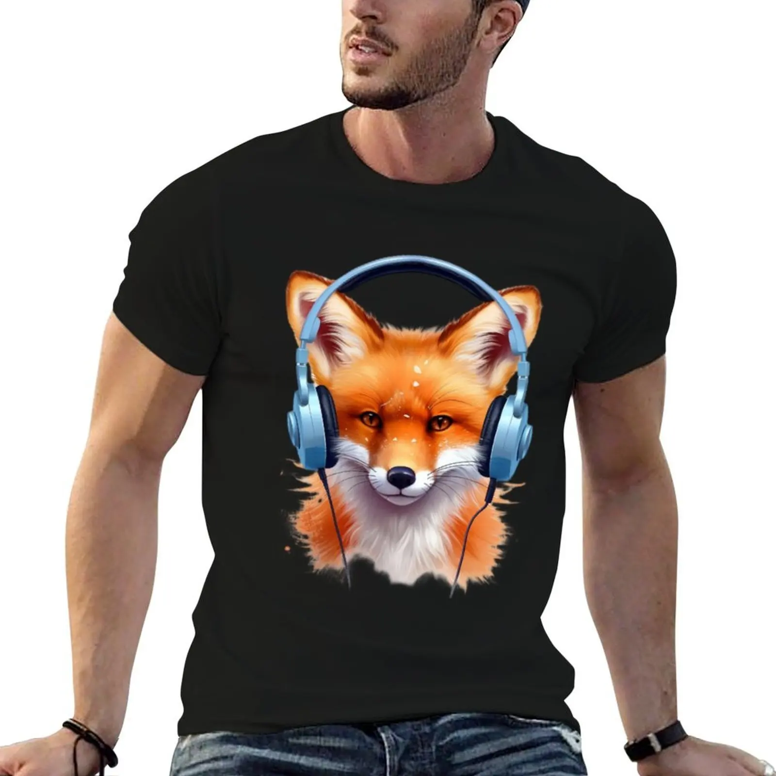 t Red for Fox shirt t anime t man T-Shirt prints with shirts Headphones-2 Wearing man plain shirts