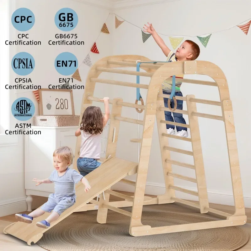 Solid wood children's slide wooden indoor household kindergarten slide baby swing combination family exercise climbing frame