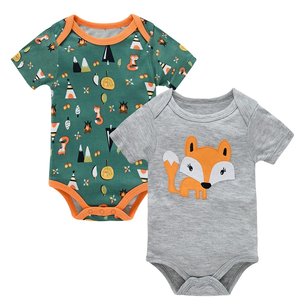 Kavkas 2 pcs/lot Baby Boy Clothes Bamboo Cotton Short Sleeve Summer Girls Bodysuit Cartoon Print Infant 0-12 Months Clothing