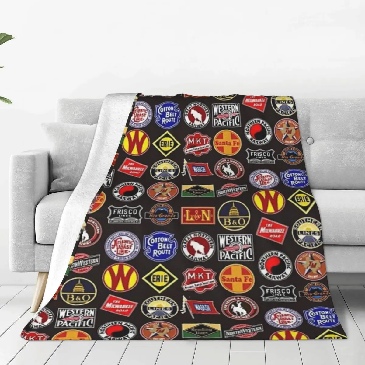 

Vintage Defunct Railroad Railway Logos Blanket Flange Textile Decor Portable Super Soft Throw Blankets for Home Office Plush