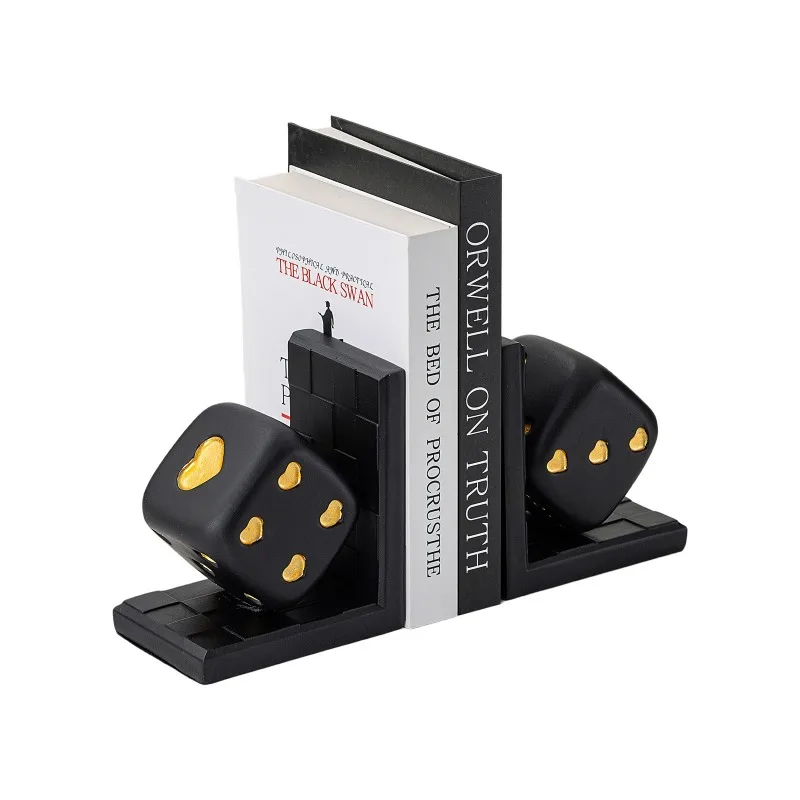 Creative Heart Dice Resin Bookend Desktop Ornament Craft Abstract Fun Black Dice Bookend Indoor Aesthetic Decor Holiday Gift