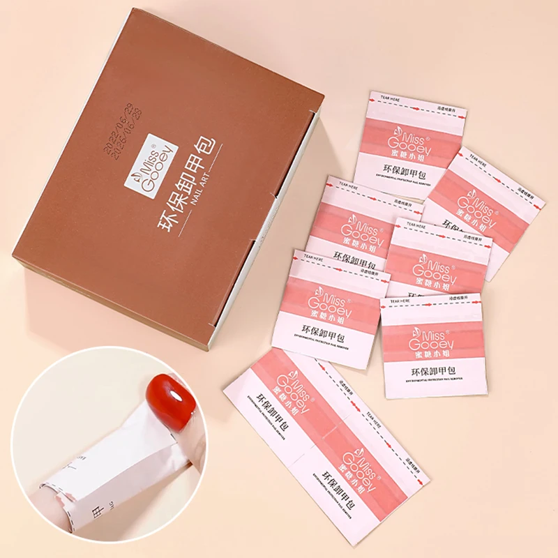 100 pièces de sachets jetables pour dissolvant à ongles - Lingettes nettoyantes à l'alcool, ensemble de fournitures de manucure respectueuses des ongles