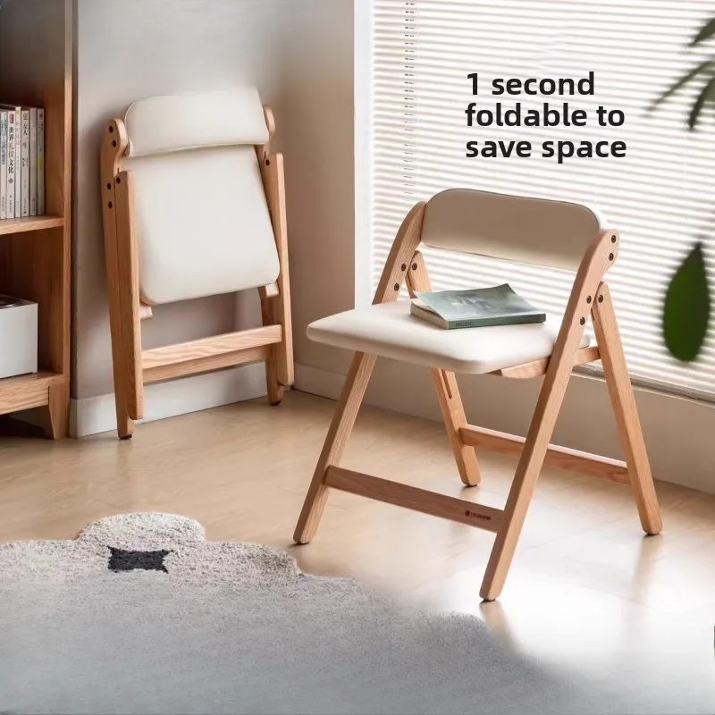 Solid Wood Oak Folding Chair 'Notebook' Style Lightweight Multi-Purpose Slim Gap-Fitting Design Relaxed Backrest Seat