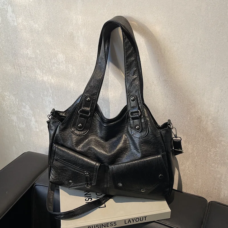 

2025 Large Capacity Tote Bag for Women, Genuine Leather Multi-way Shoulder Crossbody Purse, Vintage Chic Minimalist Work Bag