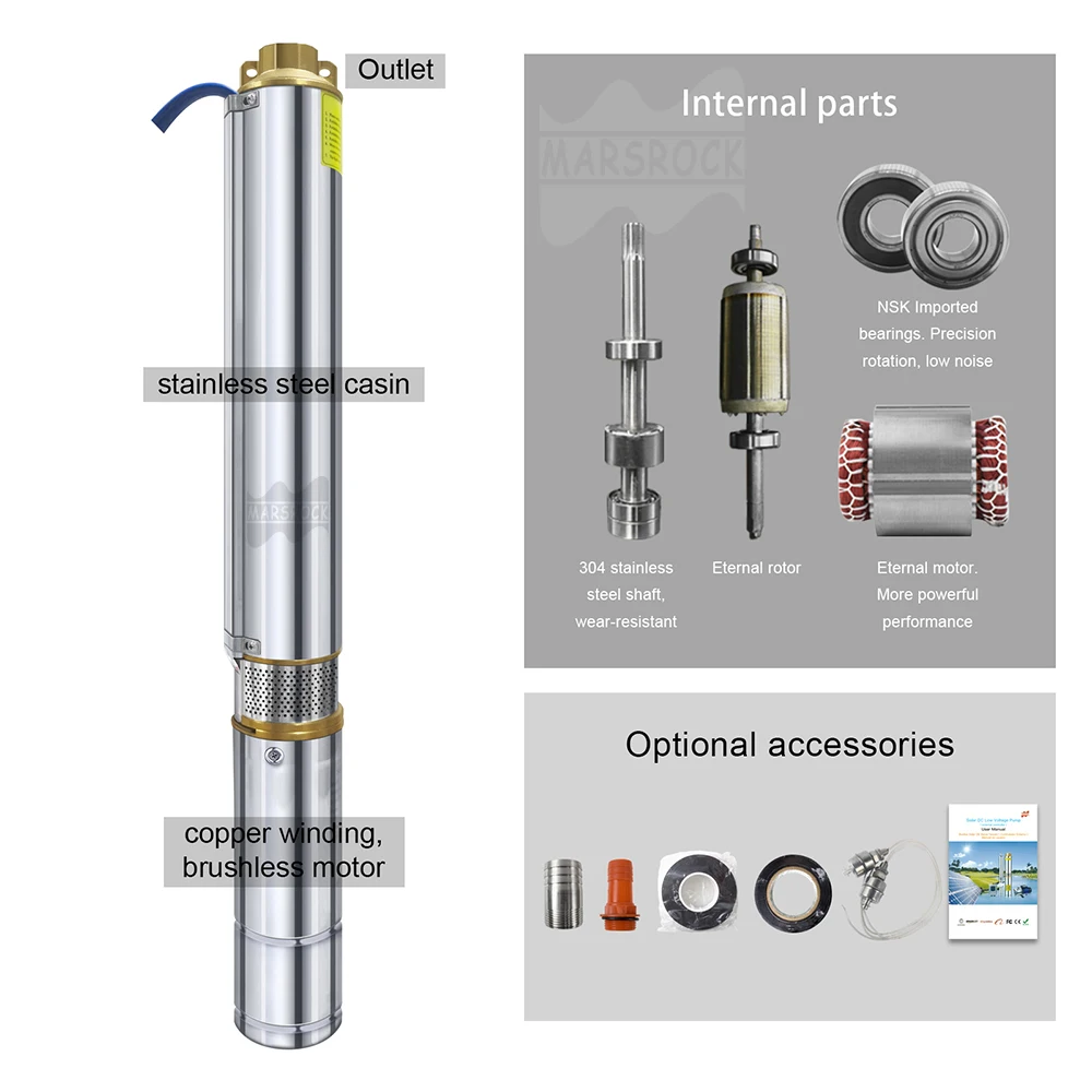 

120W High-Speed Solar Deep Well Water Pump DC 48V With Permanent Magnet Synchronous Motor Max Head 16M Submersible Water Pump