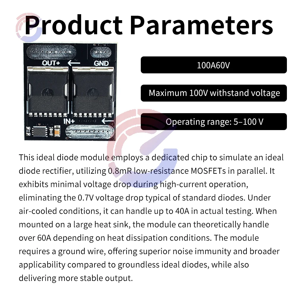 Ideal Diode Controller 100V/30A 60V/10A Reverse Current Protection with Ultra Low Voltage Drop for Power Systems